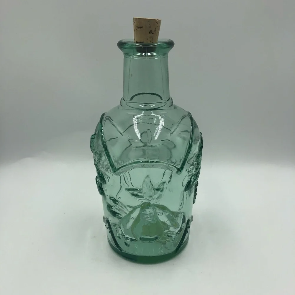Libbey Glass Decanter Orchard Fruit Embossed Green